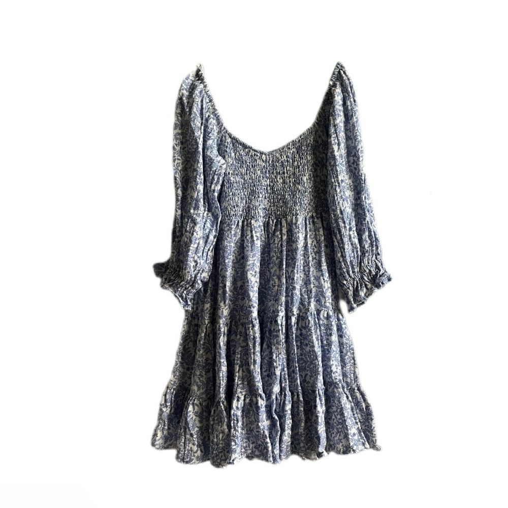 Blue Tiered Ruffled Sundress with Bishop Sleeves